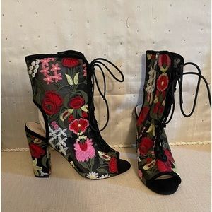 Floral Mesh Lace Open Toe Booties
